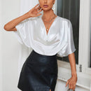Prive Blusa escote drapeado de manga murcielago de saten
