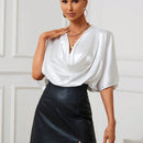 Prive Blusa escote drapeado de manga murcielago de saten