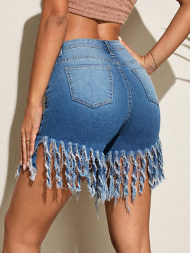 Essnce Shorts en mezclilla bajo con fleco