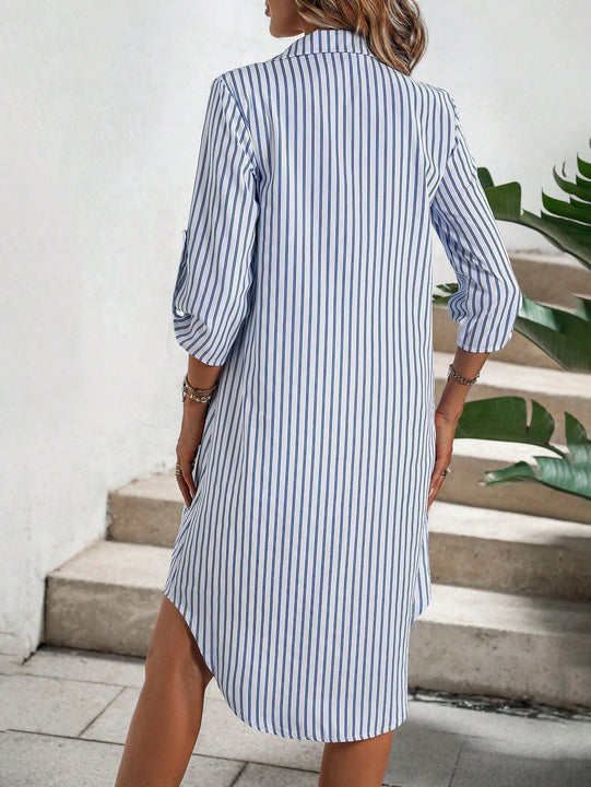 Vestido camisero con estampado de leopardo de manga enrollada con boton