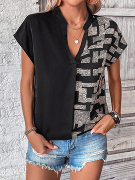 LUNE Blusa con estampado geometrico de manga murcielago popover