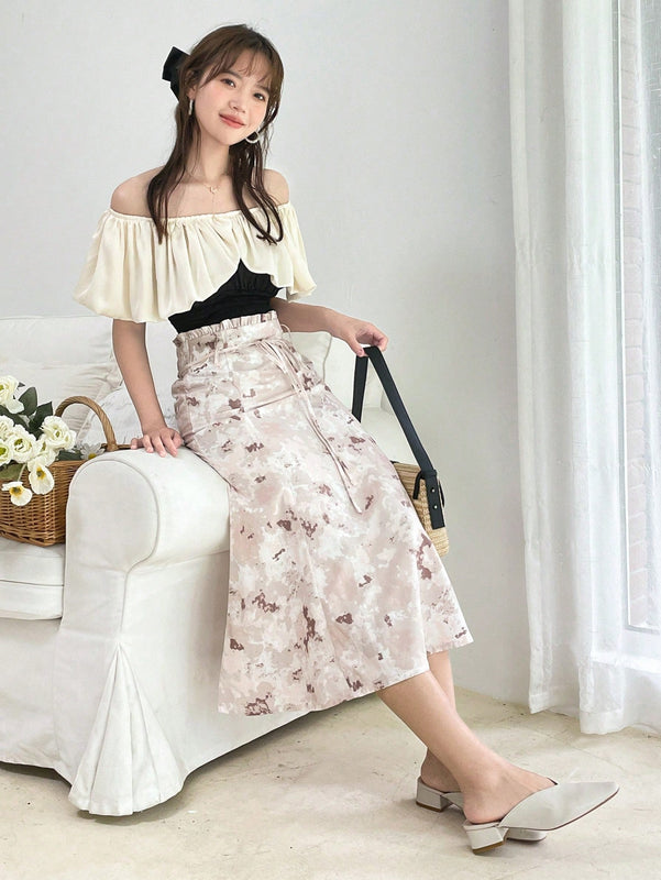 DAZY Blusa de dos tonos ribete con fruncido