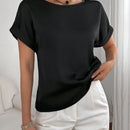 Essnce Blusa unicolor de manga murcielago de saten