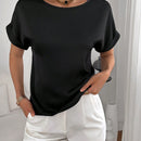 Essnce Blusa unicolor de manga murcielago de saten