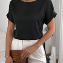 Essnce Blusa unicolor de manga murcielago de saten