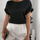 Essnce Blusa unicolor de manga murcielago de saten