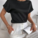 Essnce Blusa unicolor de manga murcielago de saten