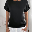 Essnce Blusa unicolor de manga murcielago de saten