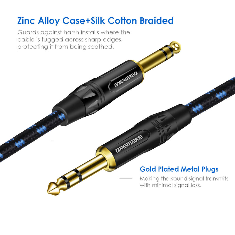 Cable de amplificador TRS de 6,35 mm/6,5 mm de 1/4 de pulgada, cable de parche de instrumento balanceado de audio estéreo recto, macho a macho, forma redonda, cable Ethernet Cat5e de categoría, para amplificador de bajo y guitarra