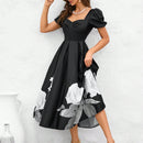 Vestido con estampado floral escote corazon de manga farol con diseno de fruncido