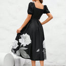 Vestido con estampado floral escote corazon de manga farol con diseno de fruncido