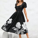 Vestido con estampado floral escote corazon de manga farol con diseno de fruncido
