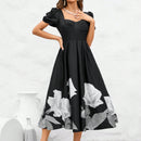 Vestido con estampado floral escote corazon de manga farol con diseno de fruncido