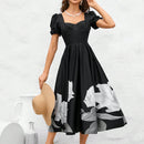 Vestido con estampado floral escote corazon de manga farol con diseno de fruncido