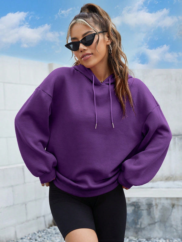 Ezwear sudadera con capucha casual de hombros caidos para mujer con estampado de eslogan, otono/invierno