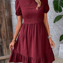 VCAY Vestido con encaje de manga farol bajo con fruncido
