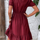 VCAY Vestido con encaje de manga farol bajo con fruncido