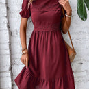 VCAY Vestido con encaje de manga farol bajo con fruncido