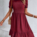 VCAY Vestido con encaje de manga farol bajo con fruncido