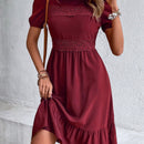VCAY Vestido con encaje de manga farol bajo con fruncido