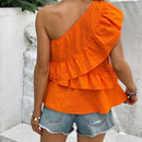 VCAY Blusa peplum de un hombro ribete con fruncido