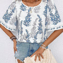 LUNE Blusa De Manga Acampanada Con Estampado De Flores Para Vacaciones De Verano De Mujer