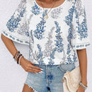 LUNE Blusa De Manga Acampanada Con Estampado De Flores Para Vacaciones De Verano De Mujer
