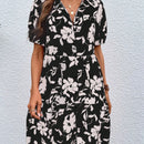 VCAY Vestido smock con estampado floral de manga farol bajo con fruncido