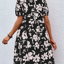 VCAY Vestido smock con estampado floral de manga farol bajo con fruncido