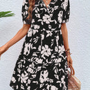 VCAY Vestido smock con estampado floral de manga farol bajo con fruncido