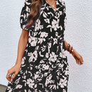 VCAY Vestido smock con estampado floral de manga farol bajo con fruncido