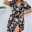 VCAY Vestido smock con estampado floral de manga farol bajo con fruncido