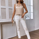Clasi Blusa de cuello con abertura de ojo de saten