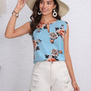 LUNE Blusa con estampado floral de cuello con abertura de ojo ribete en abanico