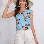 LUNE Blusa con estampado floral de cuello con abertura de ojo ribete en abanico