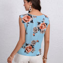 LUNE Blusa con estampado floral de cuello con abertura de ojo ribete en abanico