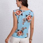 LUNE Blusa con estampado floral de cuello con abertura de ojo ribete en abanico