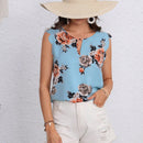 LUNE Blusa con estampado floral de cuello con abertura de ojo ribete en abanico