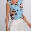 LUNE Blusa con estampado floral de cuello con abertura de ojo ribete en abanico