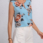 LUNE Blusa con estampado floral de cuello con abertura de ojo ribete en abanico