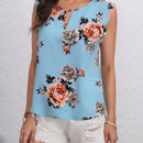 LUNE Blusa con estampado floral de cuello con abertura de ojo ribete en abanico