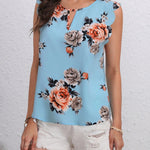 LUNE Blusa con estampado floral de cuello con abertura de ojo ribete en abanico
