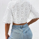 Prive Blusa girante delantero ribete con pompon crop schiffy