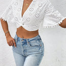 Prive Blusa girante delantero ribete con pompon crop schiffy