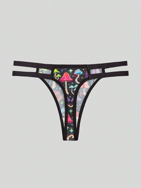 ThisUniqueVibe Kawaii Bragas con estampado de seta con abertura