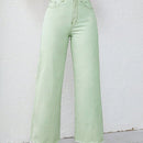 Jeans unicolor bajo crudo de pierna ancha