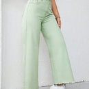 Jeans unicolor bajo crudo de pierna ancha