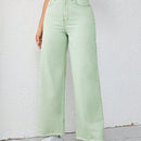 Jeans unicolor bajo crudo de pierna ancha
