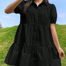 EZwear Vestido smock de manga farol bajo con fruncido