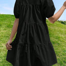 EZwear Vestido smock de manga farol bajo con fruncido